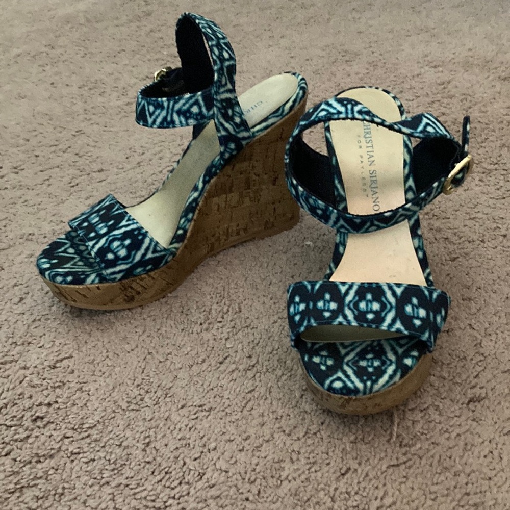 Blue wedge sandals